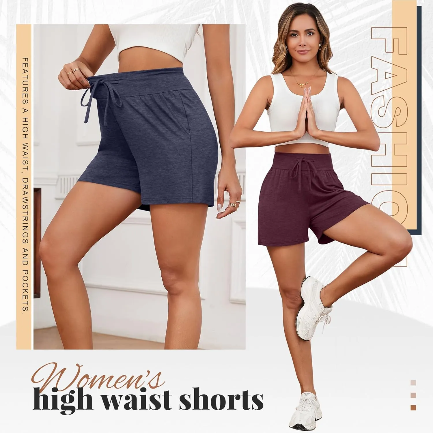 Neer 3 Pack Women's Sweat Shorts 4'' Inseam Cotton Drawstring High Waist Summer Casual Workout Gym SweatShorts with Pockets