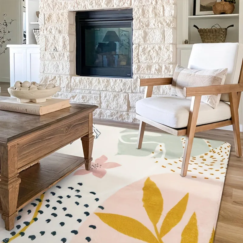 Pink Bohemian Rug - 180x120 Cm/70.8647.24" Washable, Non Slip, Soft, Abstract Plant Print, Throw, Cute, Interior, Bedroom, Living Room, Kitchen, Entrance, Laundry, Dining Room Rug