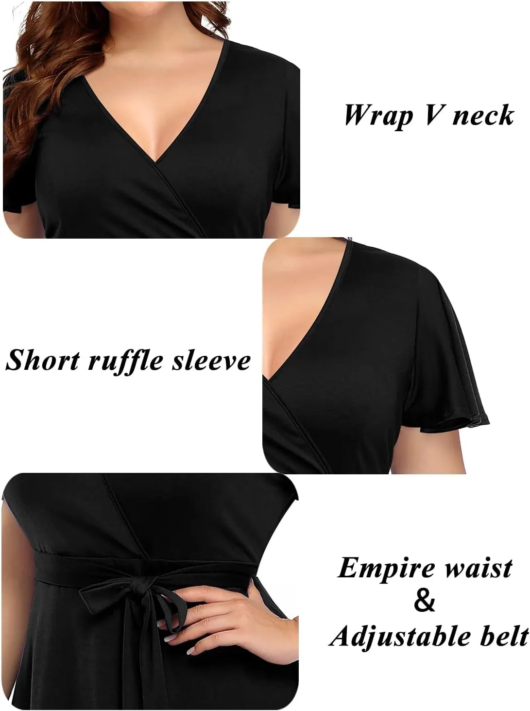 Pinup Fashion Women Plus Size Dresses Wedding Guest - Semi Formal Cocktail Wrap Empire Waist Midi Dress