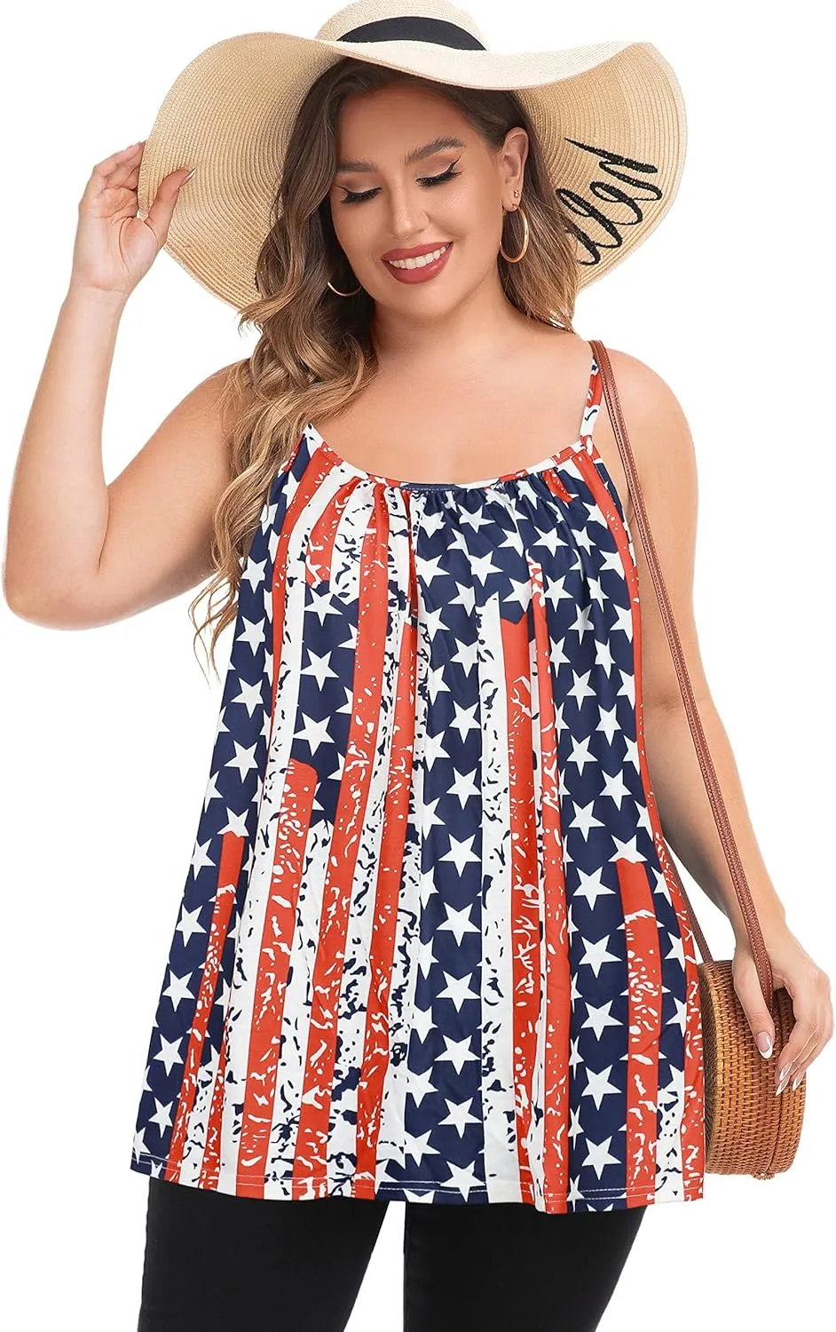 Plus Size Tank Tops for Women Boho Floral Loose Cami Spaghetti Strap Tunic Blouses
