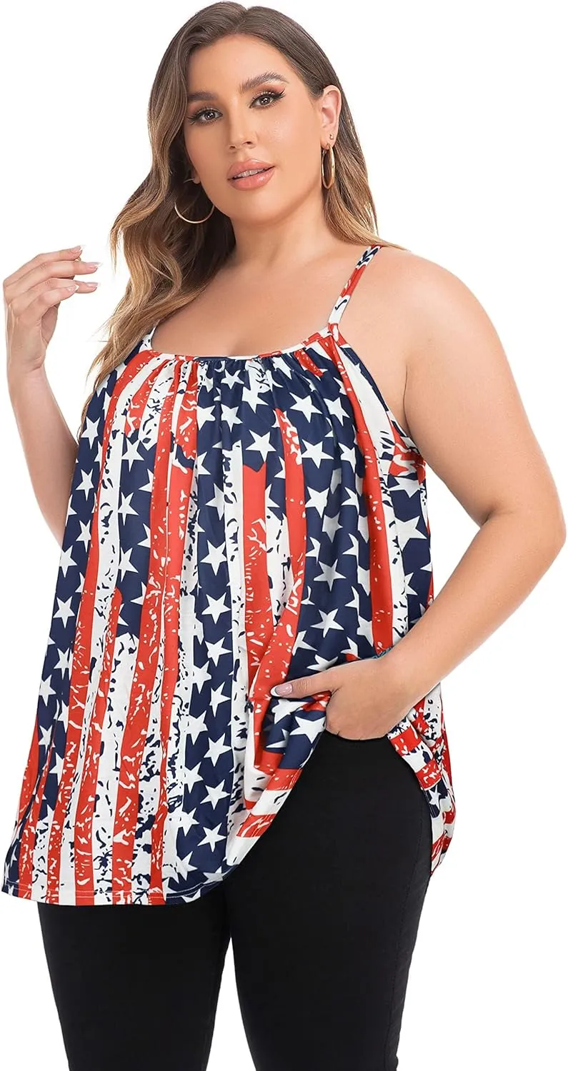 Plus Size Tank Tops for Women Boho Floral Loose Cami Spaghetti Strap Tunic Blouses
