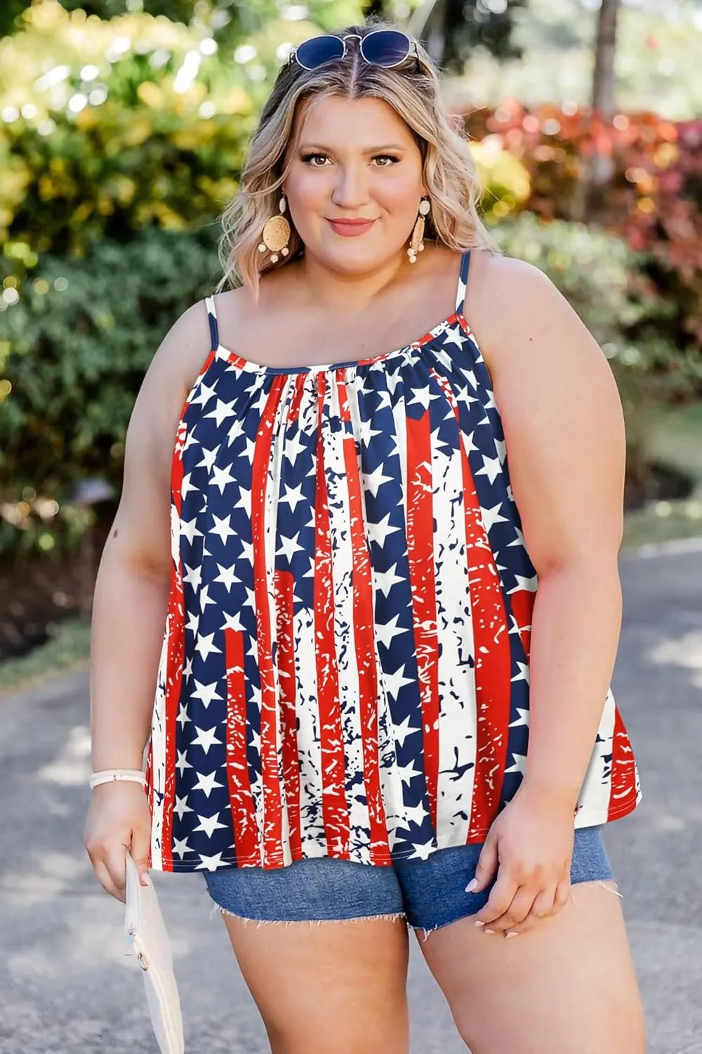 Plus Size Tank Tops for Women Boho Floral Loose Cami Spaghetti Strap Tunic Blouses
