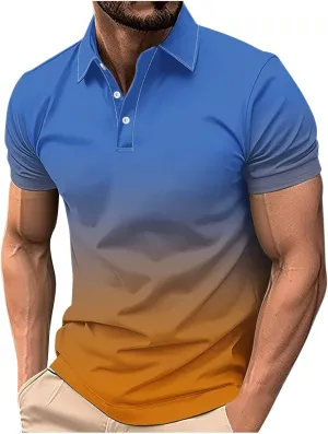 Polo Shirts for Men Short Sleeve Button Down Collar Gradient Tees Dressy Casual Business Work Tshirt Summer Golf Tops