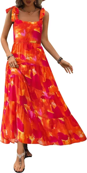 PRETTYGARDEN Womens Dresses 2025 Summer Sleeveless Maxi Dress Square Neck Floral Spaghetti Strap Aline Flowy Beach Long Dress