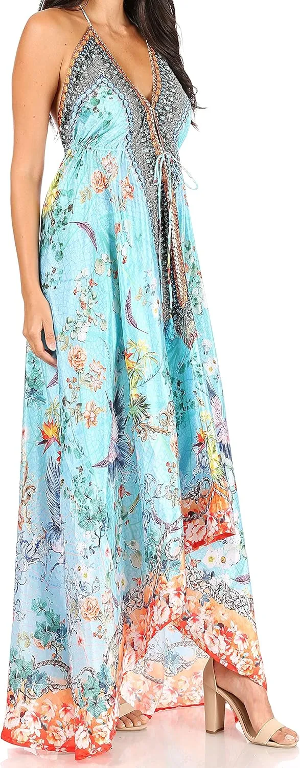 Sakkas Lizi Womens Maxi High-Low Halter Handkerchief Long Dress Beach Party