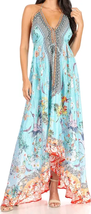 Sakkas Lizi Womens Maxi High-Low Halter Handkerchief Long Dress Beach Party