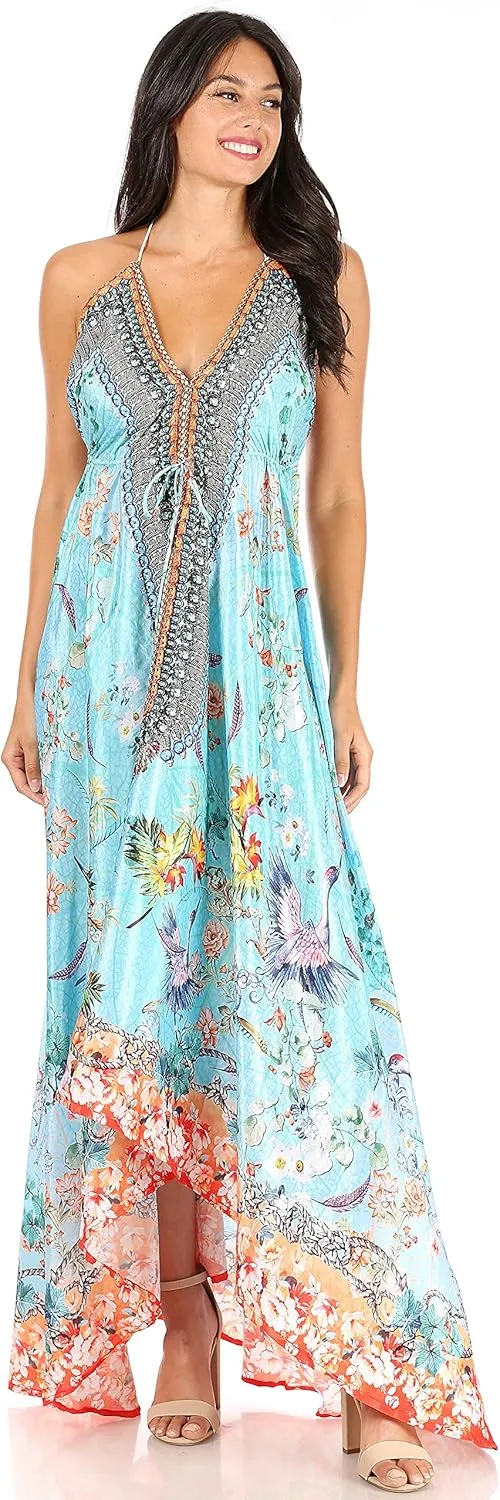 Sakkas Lizi Womens Maxi High-Low Halter Handkerchief Long Dress Beach Party