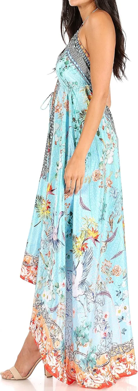 Sakkas Lizi Womens Maxi High-Low Halter Handkerchief Long Dress Beach Party