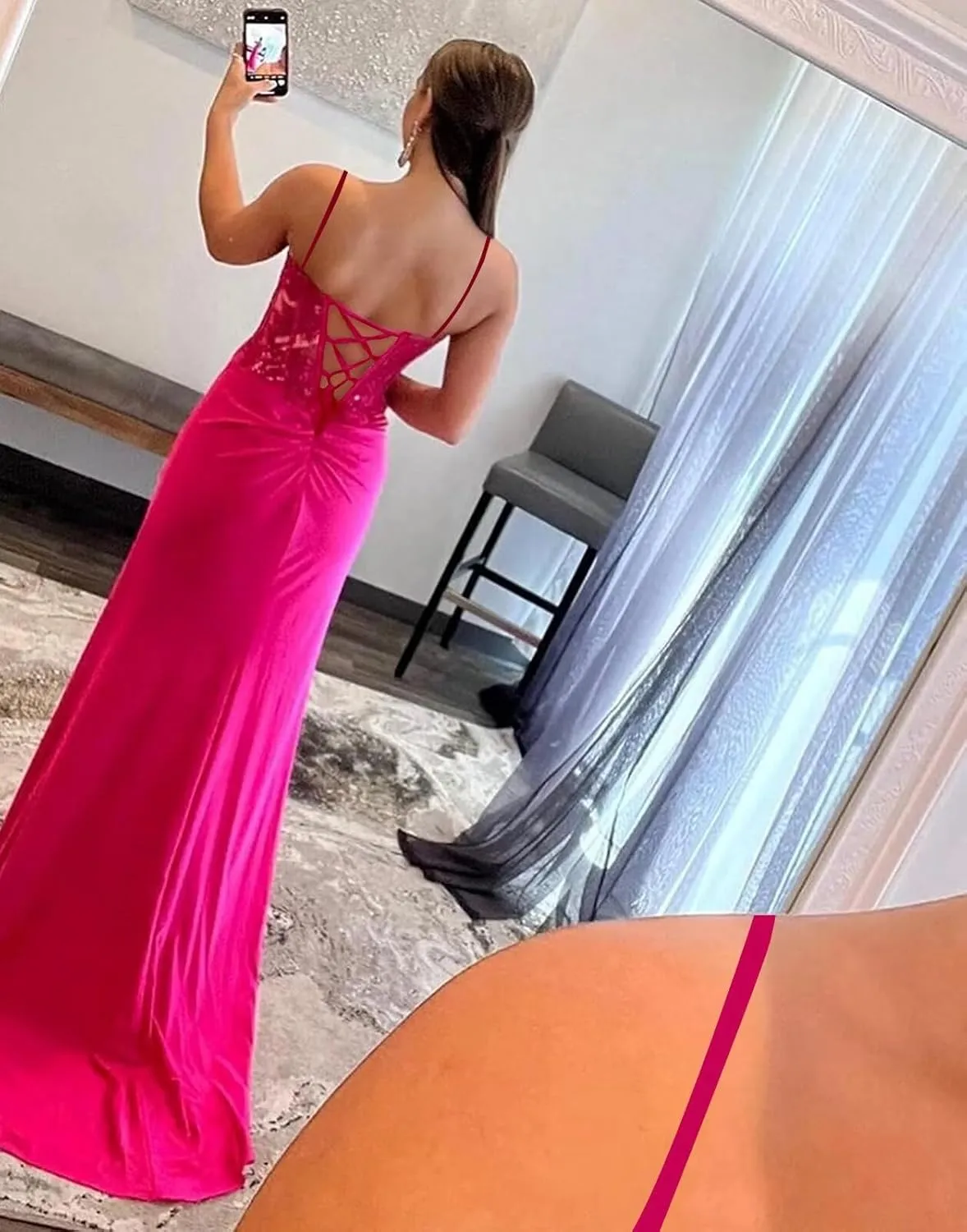 Satin Mermaid Corset Prom Dresses for Women Teens Sparkly Floral Long Formal Evening Gown with Slit