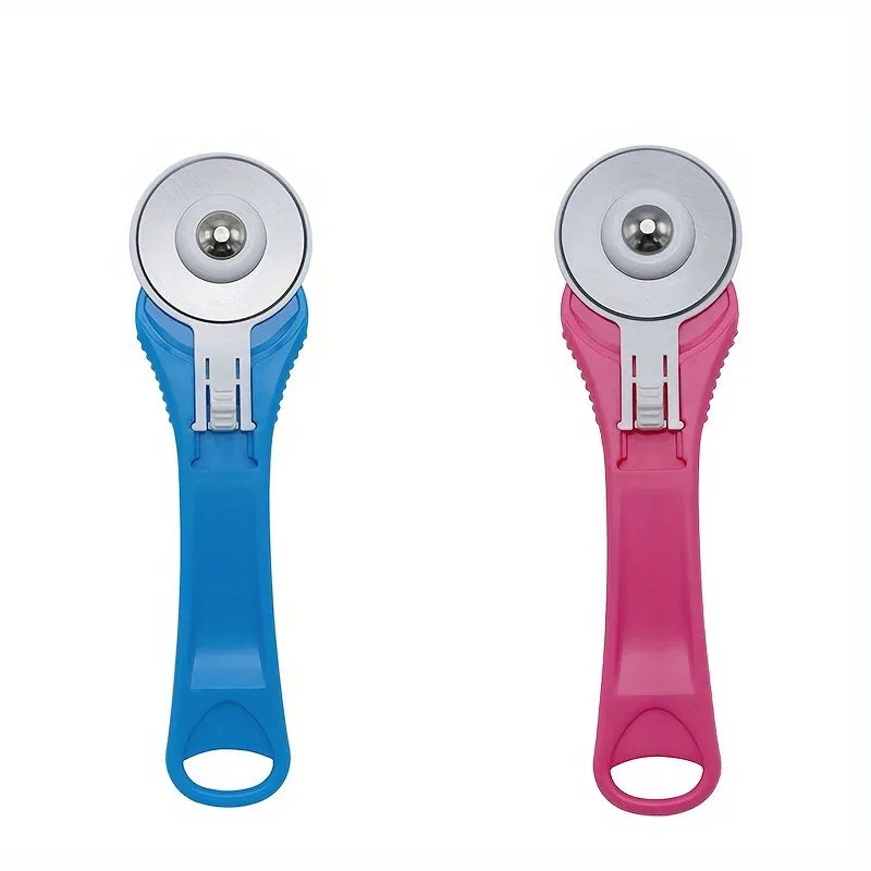 Sharp Rolling Fabric Cutter - 1pc/2pcs Rotary Craft Knife With Retractable 28Mm Blade, Ergonomic Handle & Hanging Hole For Paper, Plastic, Fabric, Leather - Pink/Blue