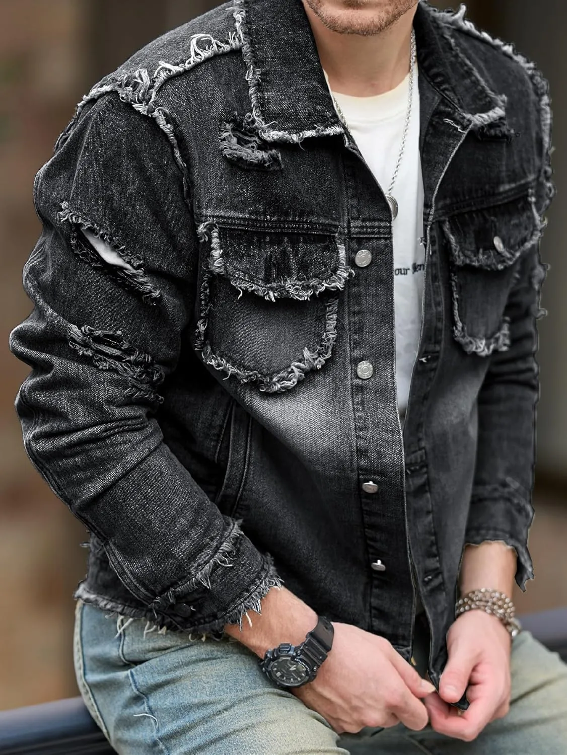 SOLY HUX Men's Denim Jacket Jean Jacket Men Vintage Trucker Jackets Coats Long Sleeve Casual Denim Outerwear