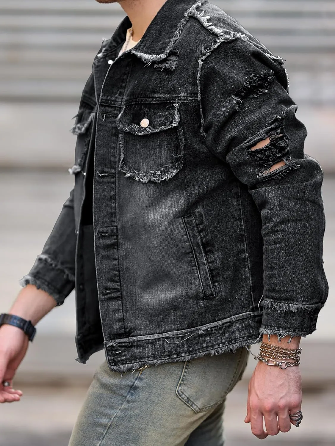 SOLY HUX Men's Denim Jacket Jean Jacket Men Vintage Trucker Jackets Coats Long Sleeve Casual Denim Outerwear