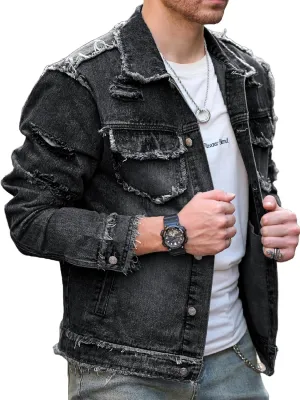 SOLY HUX Men's Denim Jacket Jean Jacket Men Vintage Trucker Jackets Coats Long Sleeve Casual Denim Outerwear