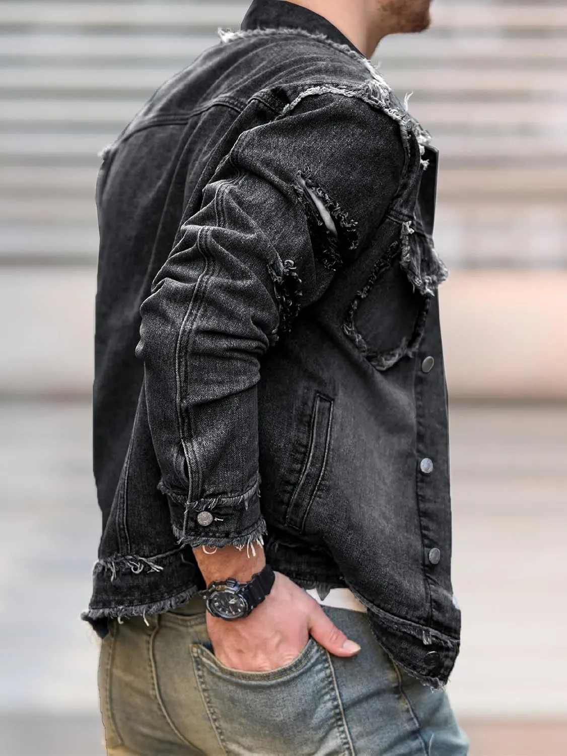 SOLY HUX Men's Denim Jacket Jean Jacket Men Vintage Trucker Jackets Coats Long Sleeve Casual Denim Outerwear