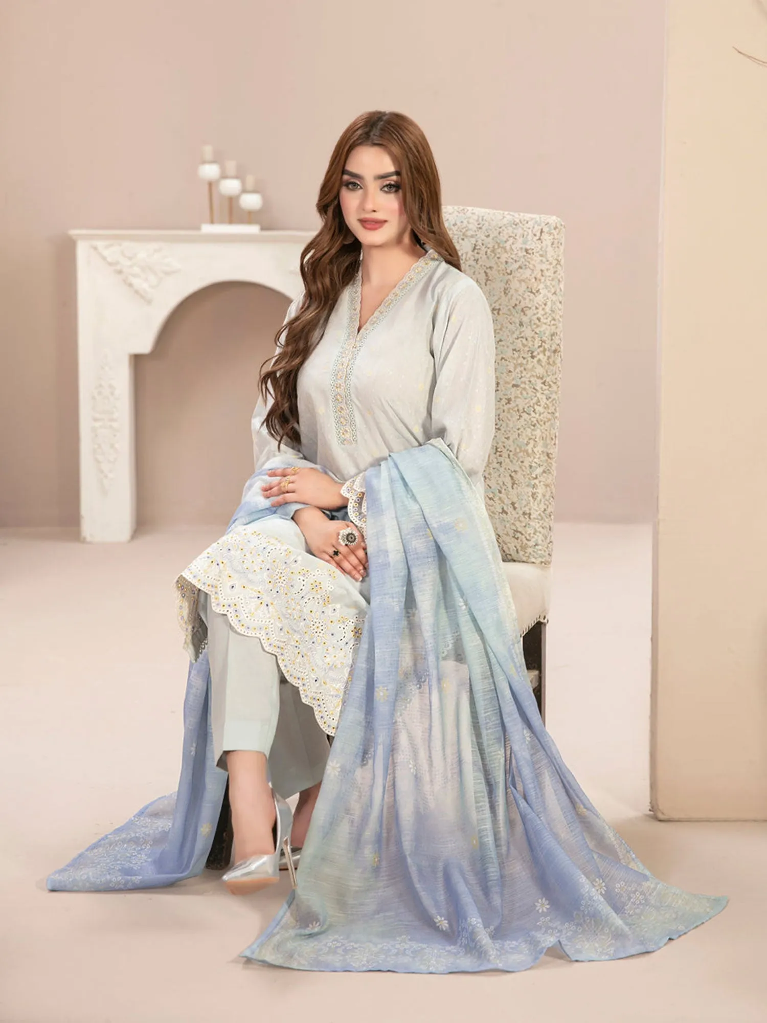 Tawakkal "Mismah" Embroidered Broshia Lawn Suit (D2743) - Ice Blue