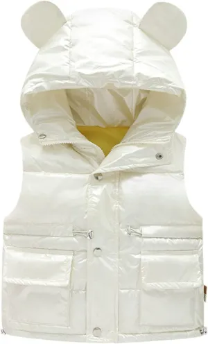 Toddler Boys Girls Puffer Vest Lightweight Water-Resistant Winter Warm Jacket Hoodie Kids Sleeveless Shiny Coats