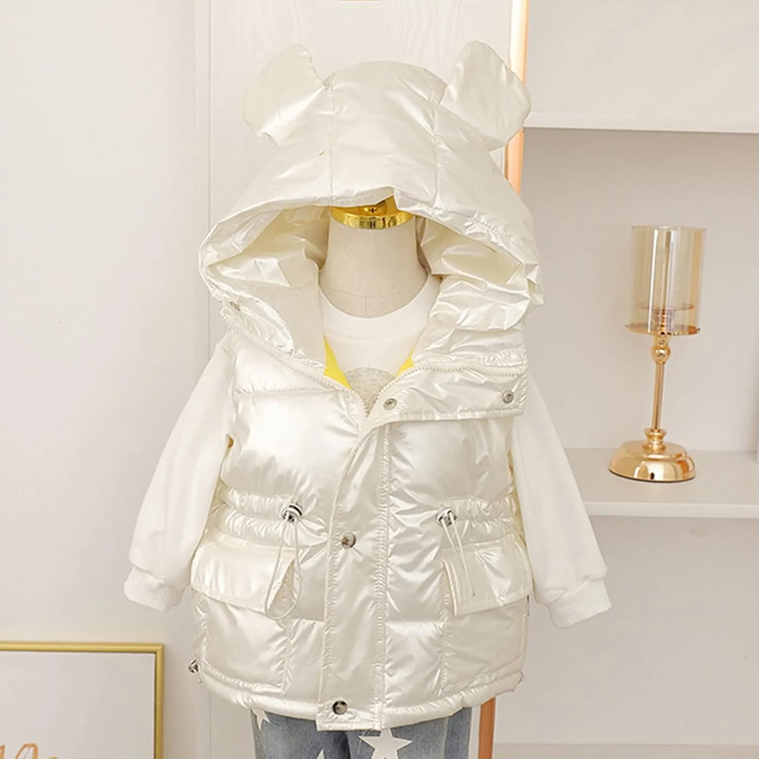 Toddler Boys Girls Puffer Vest Lightweight Water-Resistant Winter Warm Jacket Hoodie Kids Sleeveless Shiny Coats