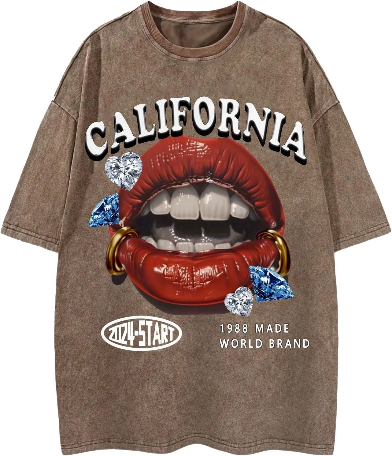 WDIRARA Men's Y2k Lip Graphic Print Tees Vintage Hipster Hip Hop Crew Neck T-Shirt Streetwear Top