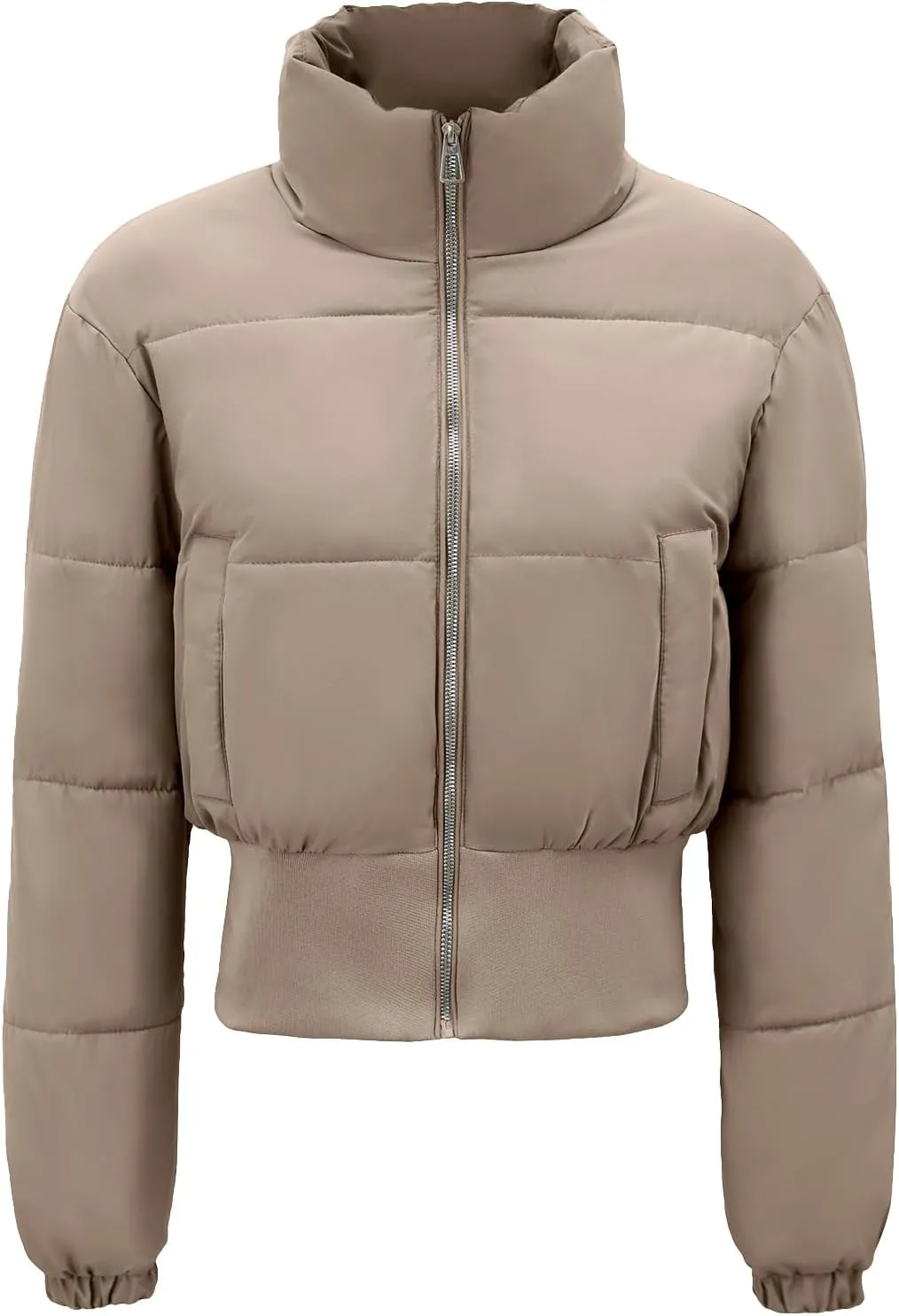 Womens Cropped Puffer Jackets Long Sleeve Short Puffy Quilted Jackets Winter Coat With Pockets