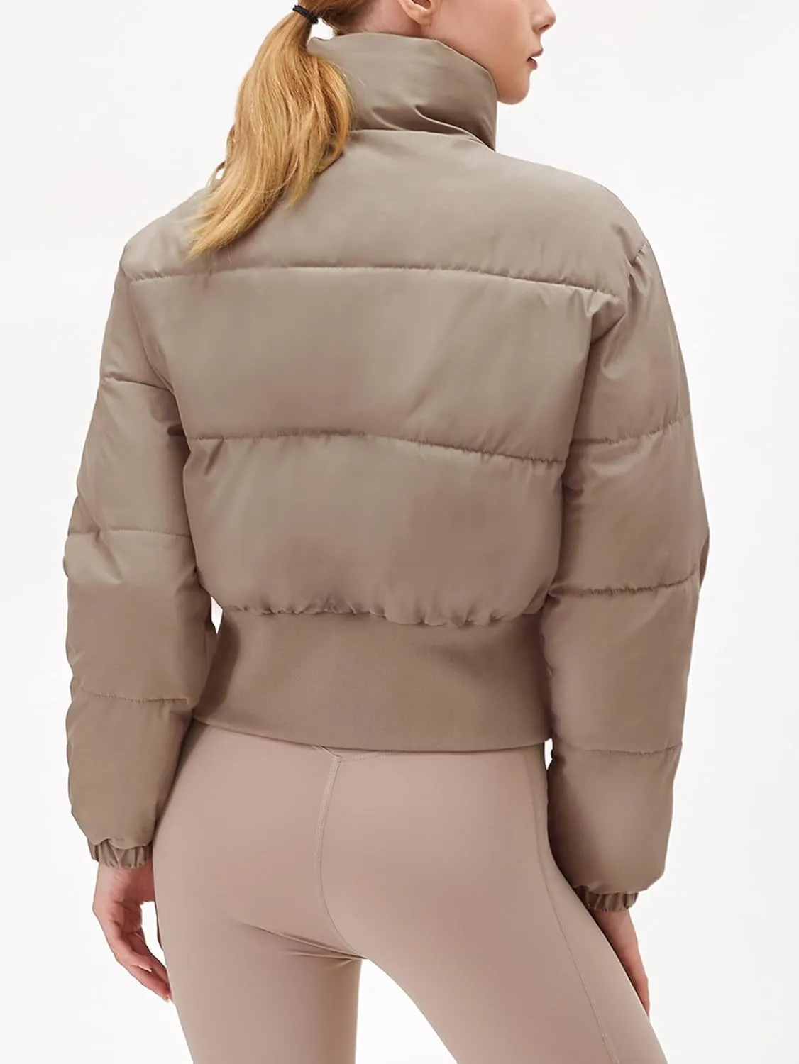 Womens Cropped Puffer Jackets Long Sleeve Short Puffy Quilted Jackets Winter Coat With Pockets