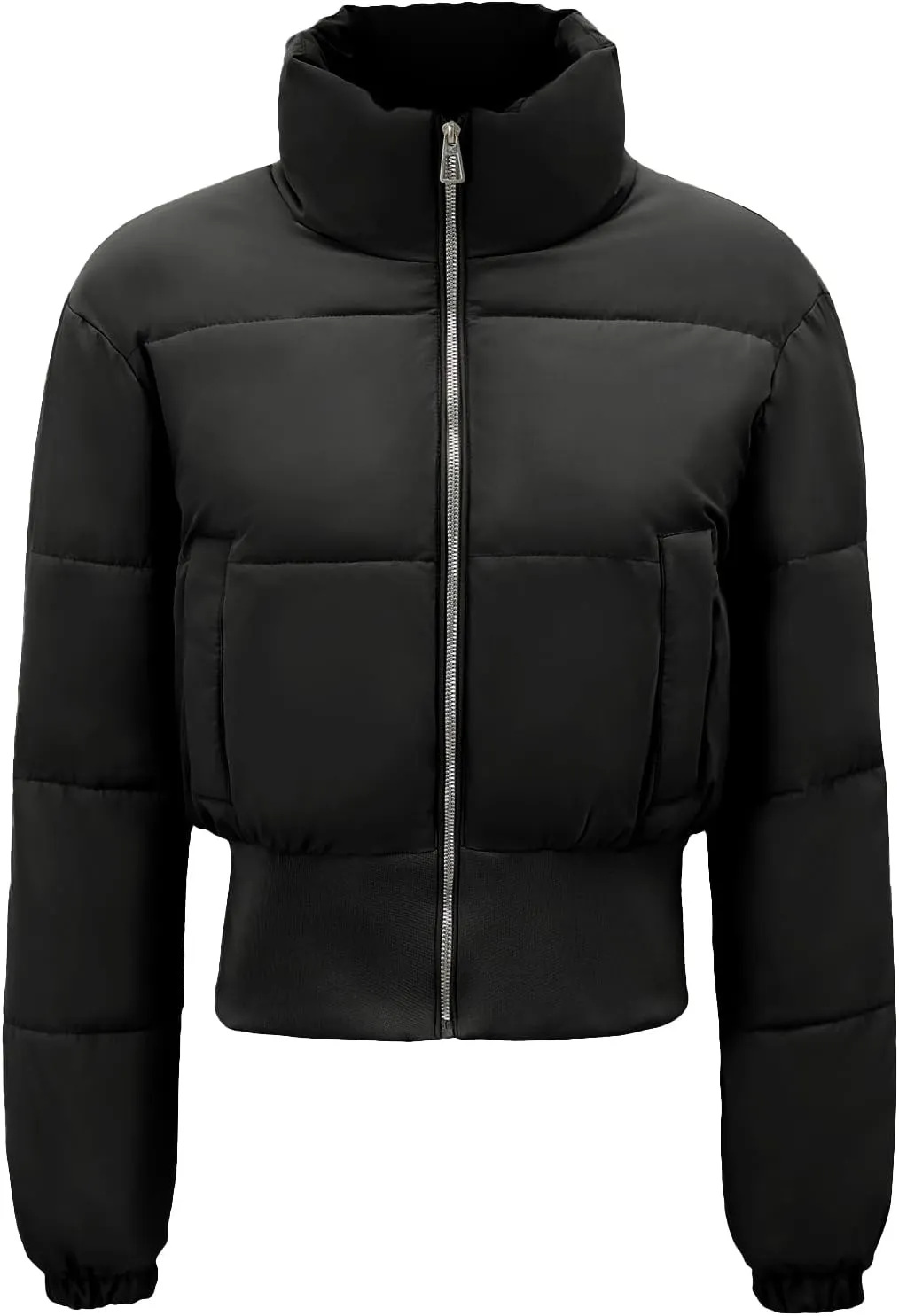 Womens Cropped Puffer Jackets Long Sleeve Short Puffy Quilted Jackets Winter Coat With Pockets