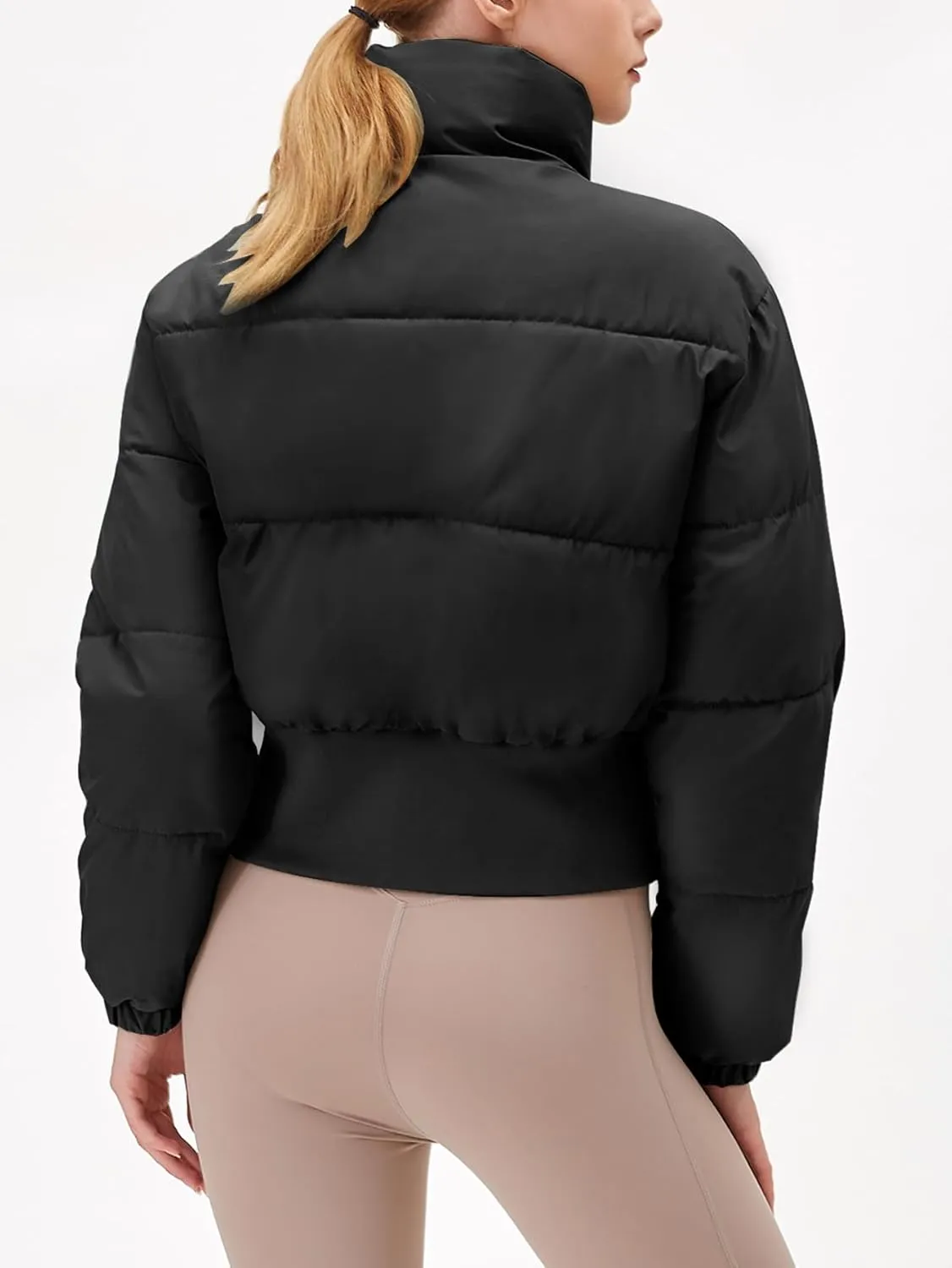 Womens Cropped Puffer Jackets Long Sleeve Short Puffy Quilted Jackets Winter Coat With Pockets