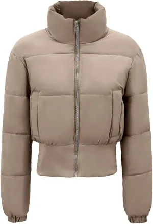 Womens Cropped Puffer Jackets Long Sleeve Short Puffy Quilted Jackets Winter Coat With Pockets