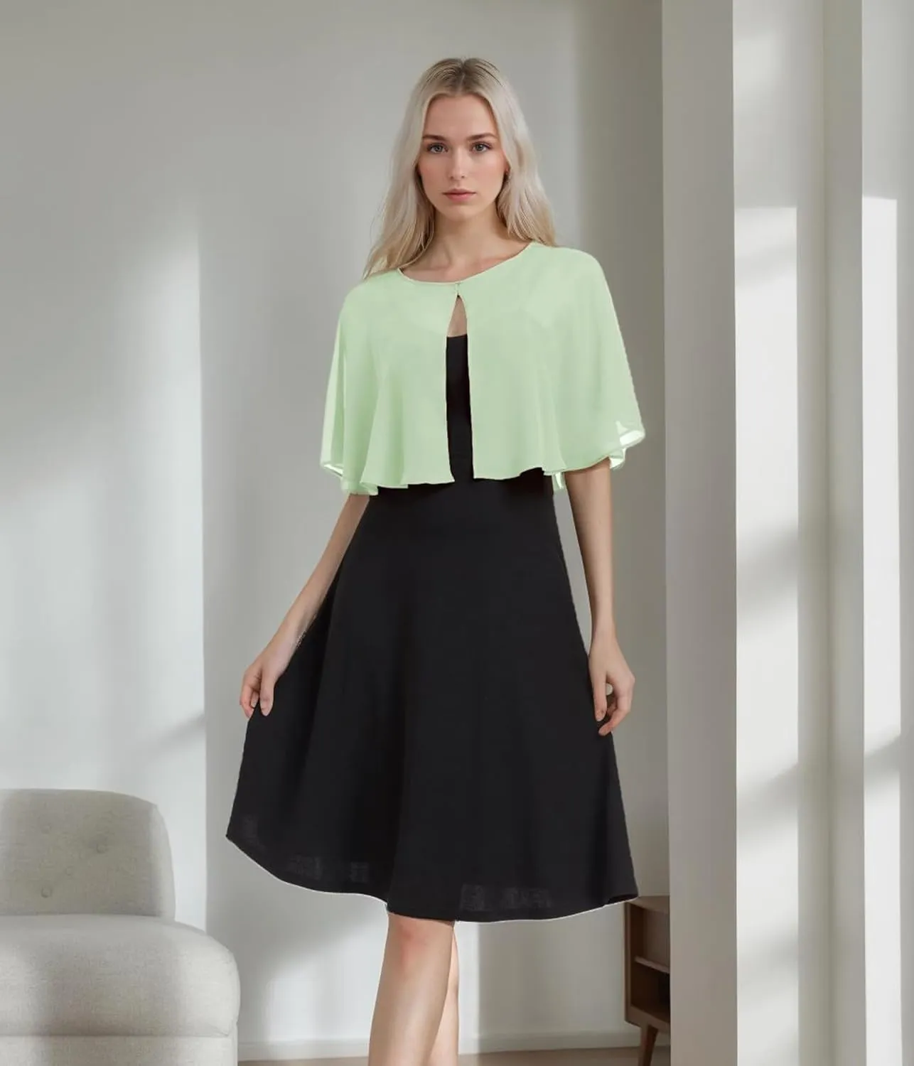 Women's Soft Chiffon Capelets Shawls and Wraps for Evening Wedding Cape Bole Cover Up