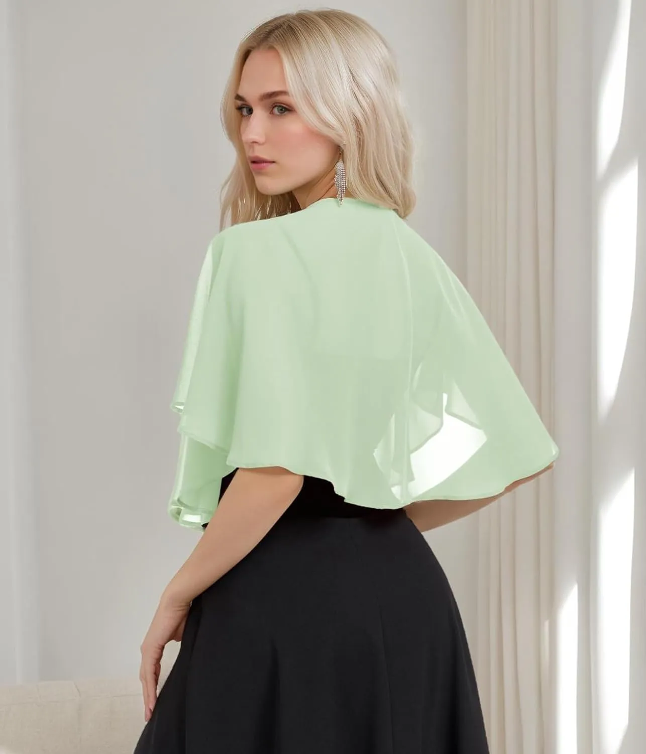 Women's Soft Chiffon Capelets Shawls and Wraps for Evening Wedding Cape Bole Cover Up