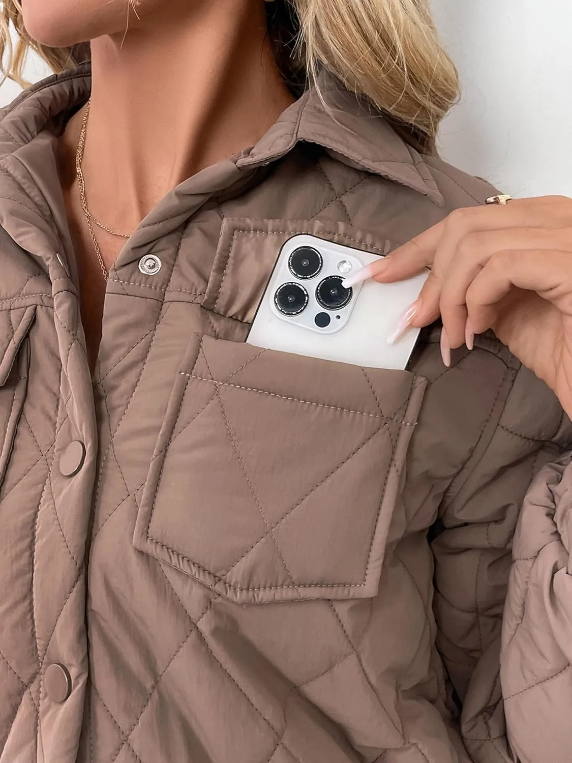 Womens Winter Cropped Puffer Jacket Button Down Sleeve Shacket Coat Warm Outerwear