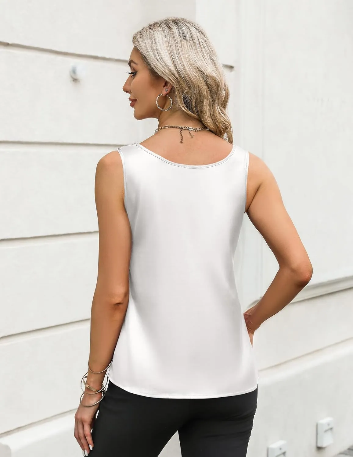 Zeagoo Silk Satin Tank Tops for Women Scoop Neck Sleeveless Camisole Tops 2025 Summer Basic Blouses